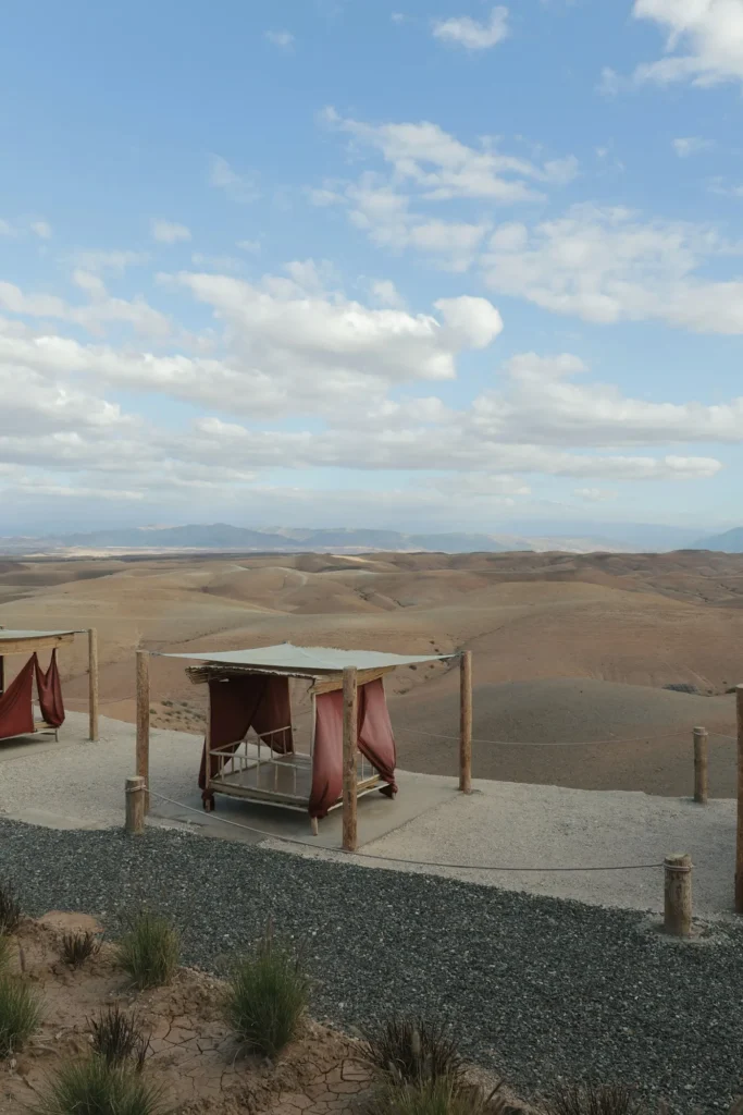 Terrace beds overlooking the Agafay Desert