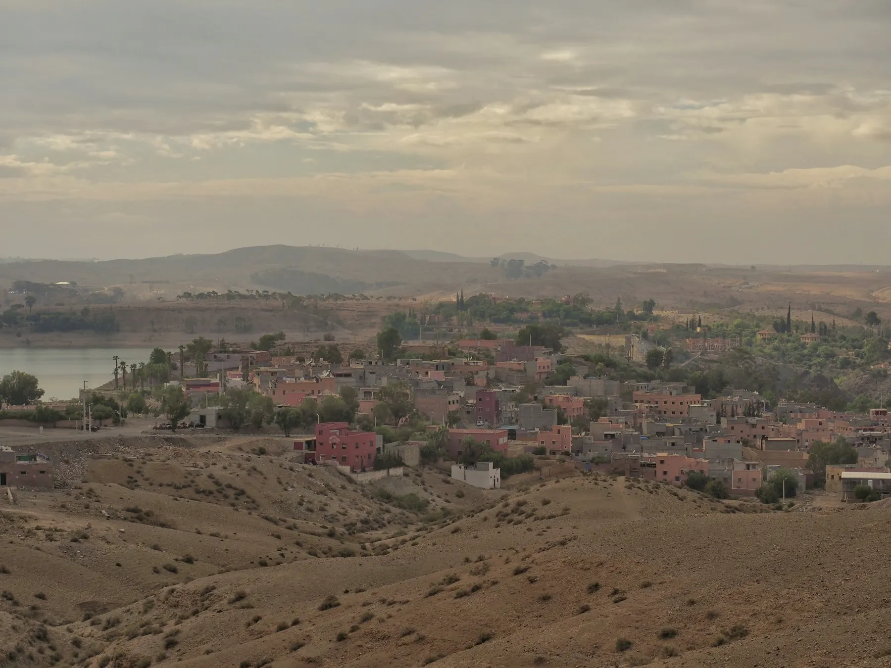 Lalla Takerkoust lake and village near Marrakech